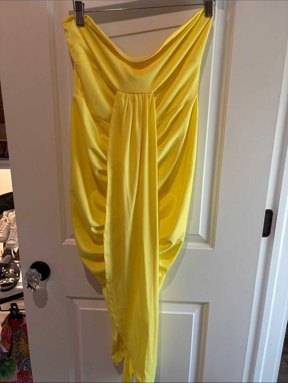 Elegant Yellow Draped Women’s Dress